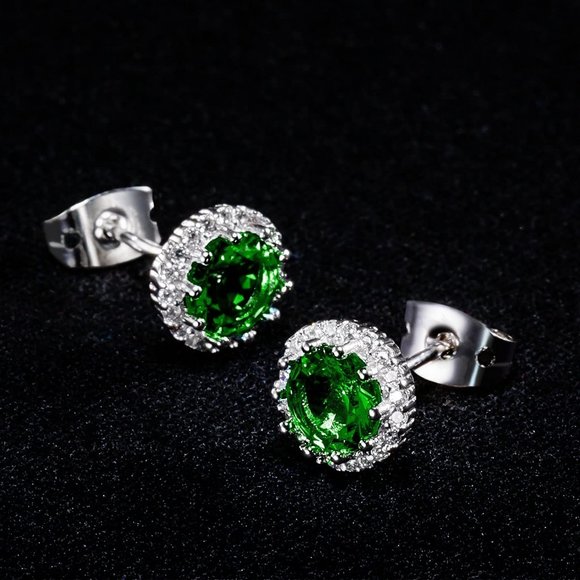 New Emerald/May Birthstone Stud Earrings Set, Copper Plated Cubic Zirc… - Picture 3 of 16
